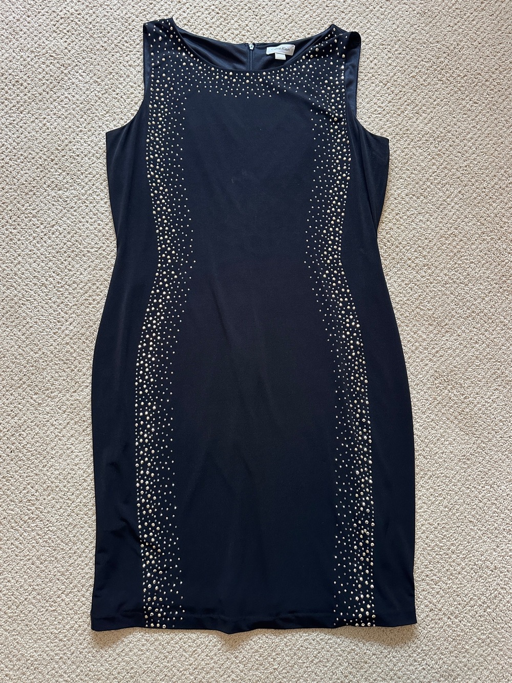 Calvin Klein Sleeveless Black Sheath Dress with Rhinestones Size 14